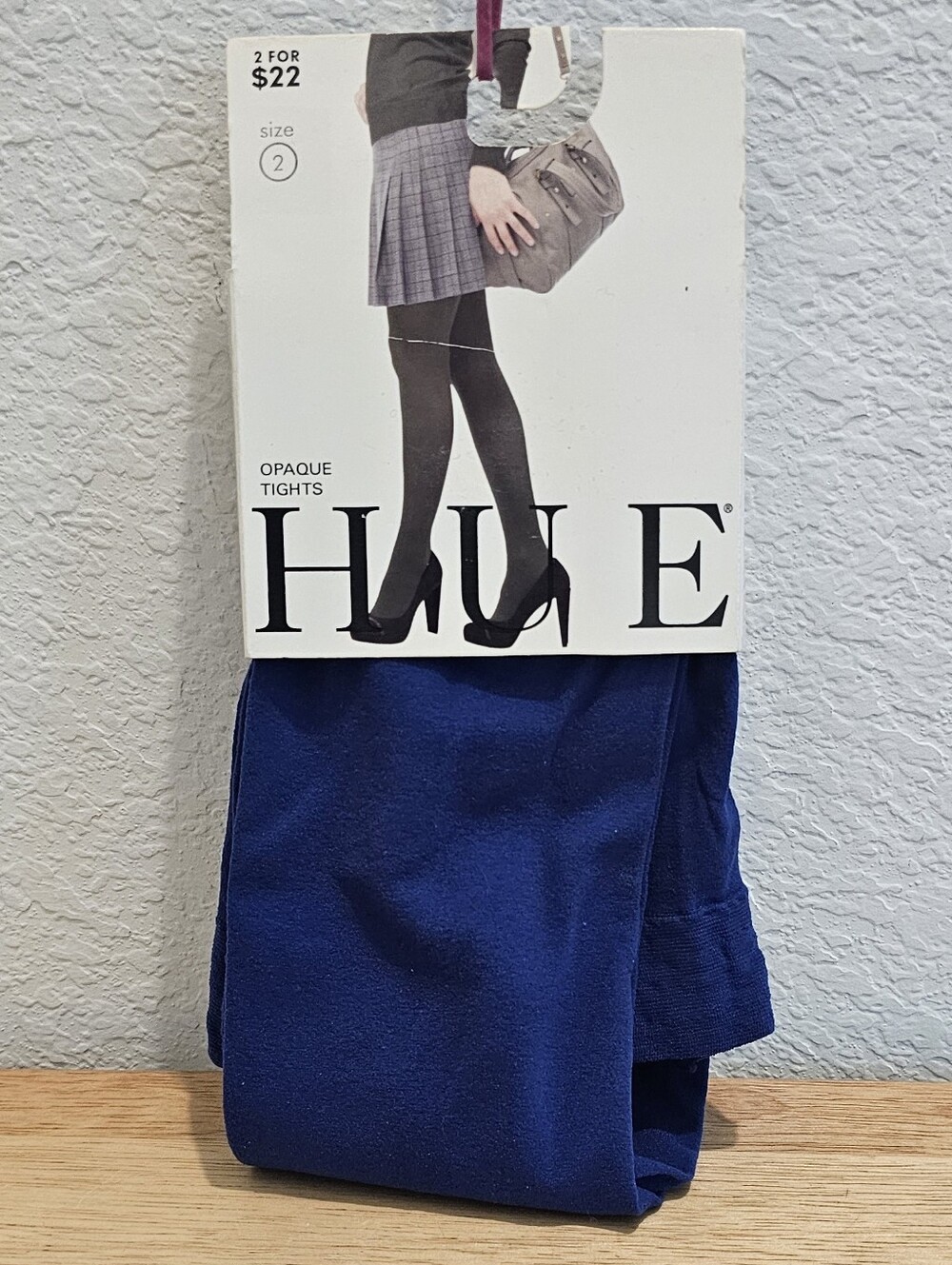 NWT HUE Opaque Tights Non-Control Top - Size 2 Blue Shock